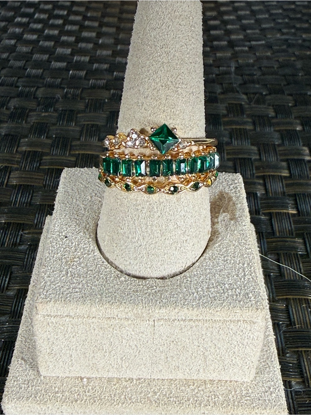 Gold-Tone Emerald Crystal Stackable Fashion Ring Set